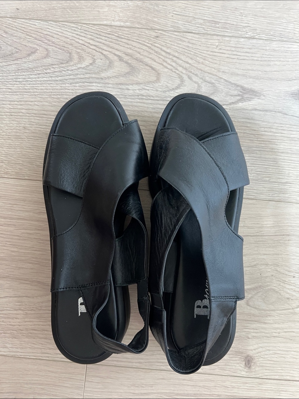 Black Women's Leather Crisscross Platform Sandals - Picture 4 of 6
